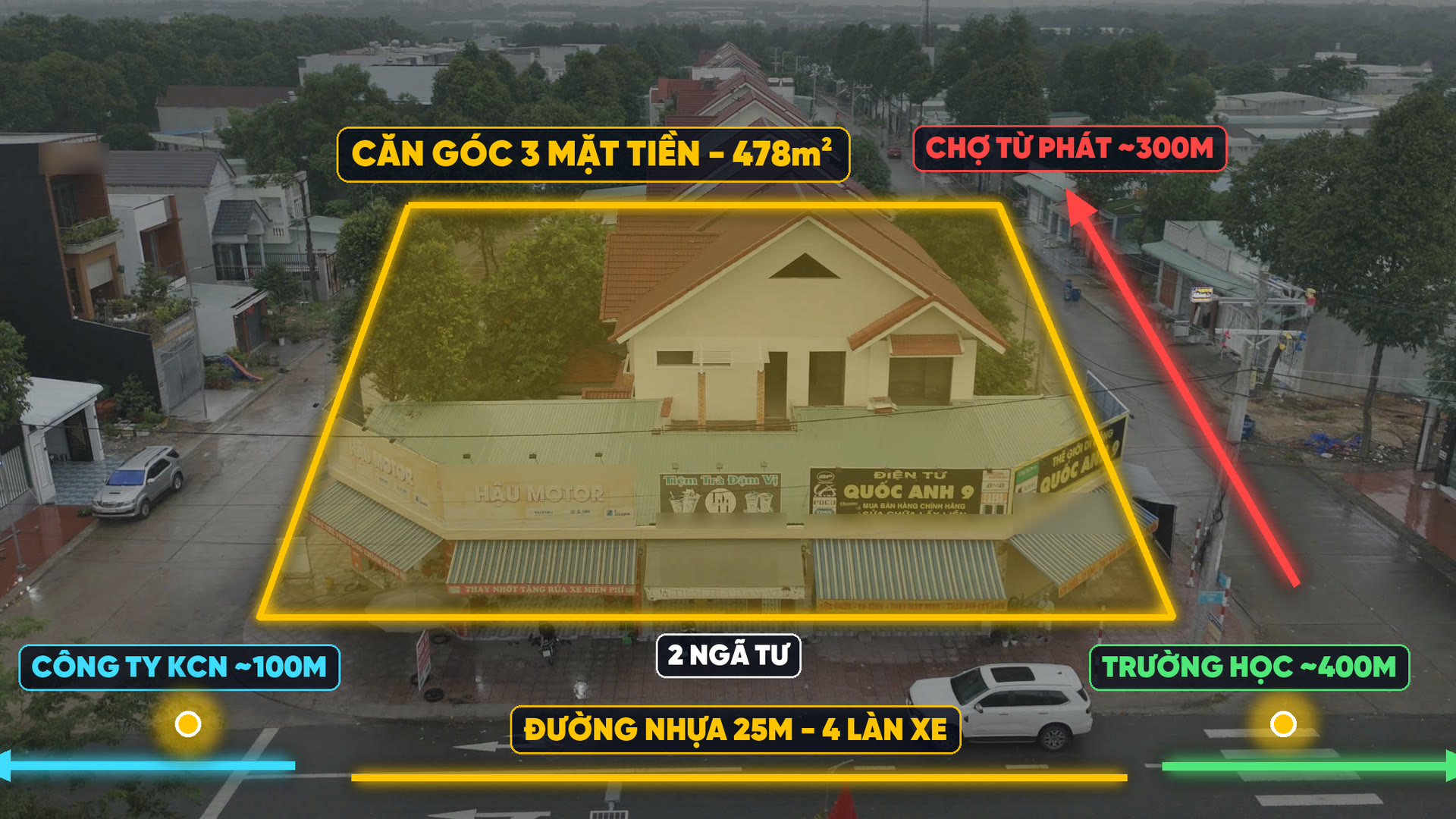 Bản đồ vị trí căn góc 3 mặt tiền sát 2 ngã tư, đường nhựa 25m, công ty KCN, trường học và chợ Từ Phát