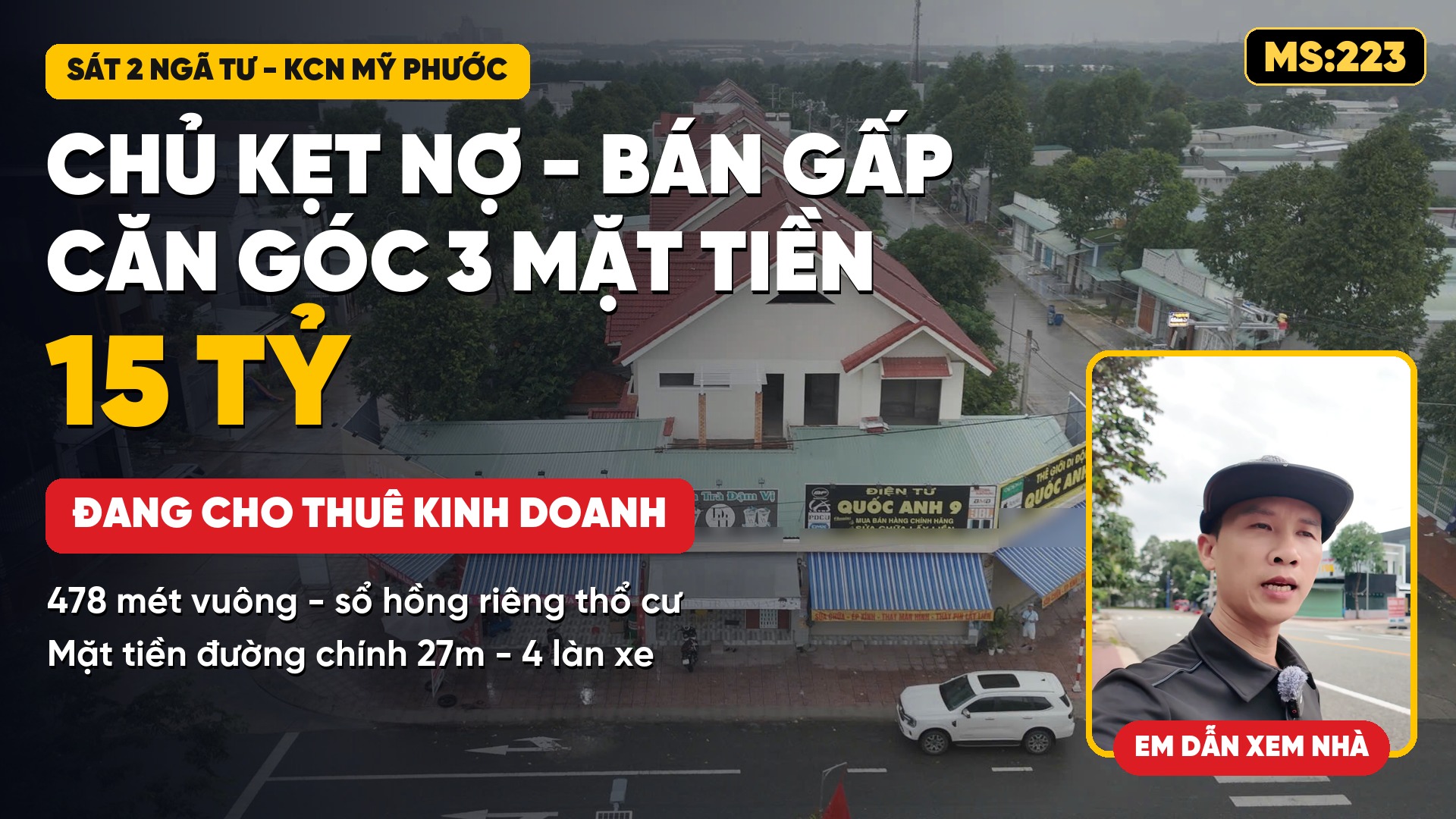 Căn góc 3 mặt tiền 478m² sổ hồng riêng nằm sát 2 ngã tư gần khu công nghiệp Mỹ Phước, Bình Dương